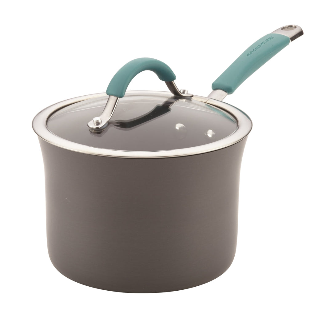 Rachael Ray 87658 Cucina Hard Porcelain Enamel Nonstick Covered Saucepan, Agave Blue - 3 qt