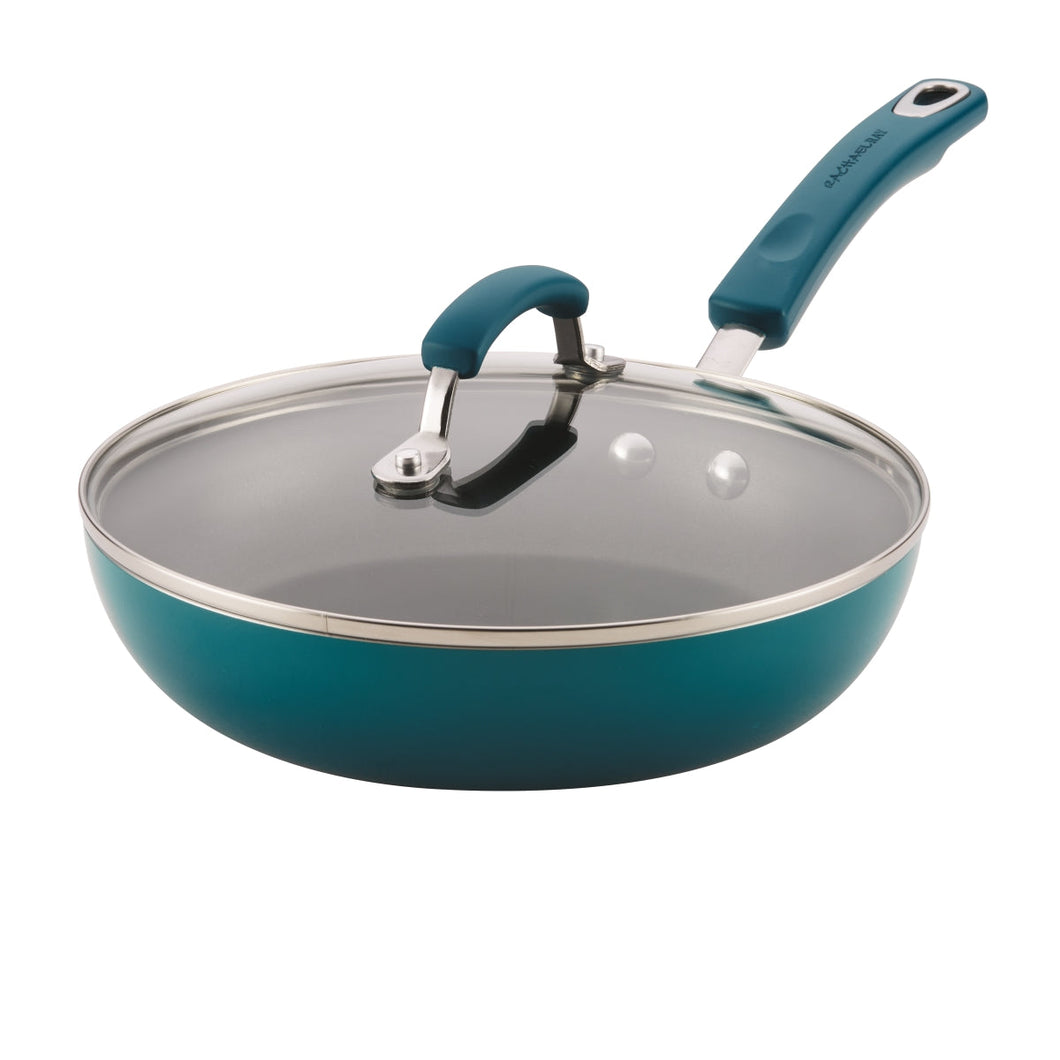 Rachael Ray 19011 9.5 in. Classic Brights Hard Enamel Nonstick Deep Skillet, Marine Blue