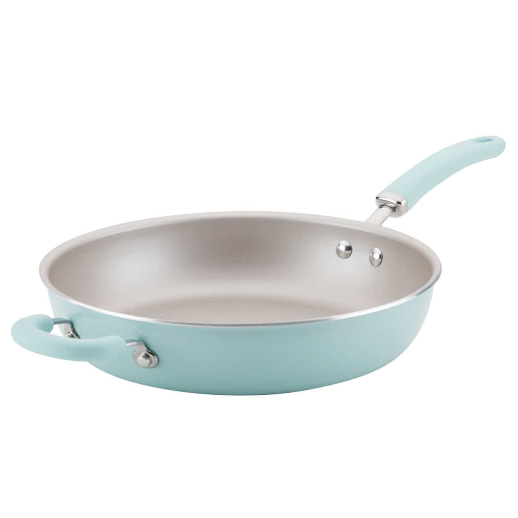 Rachael Ray 12018 Create Delicious Aluminum Nonstick Deep Skillet, 12.5 in. - Light Blue Shimmer