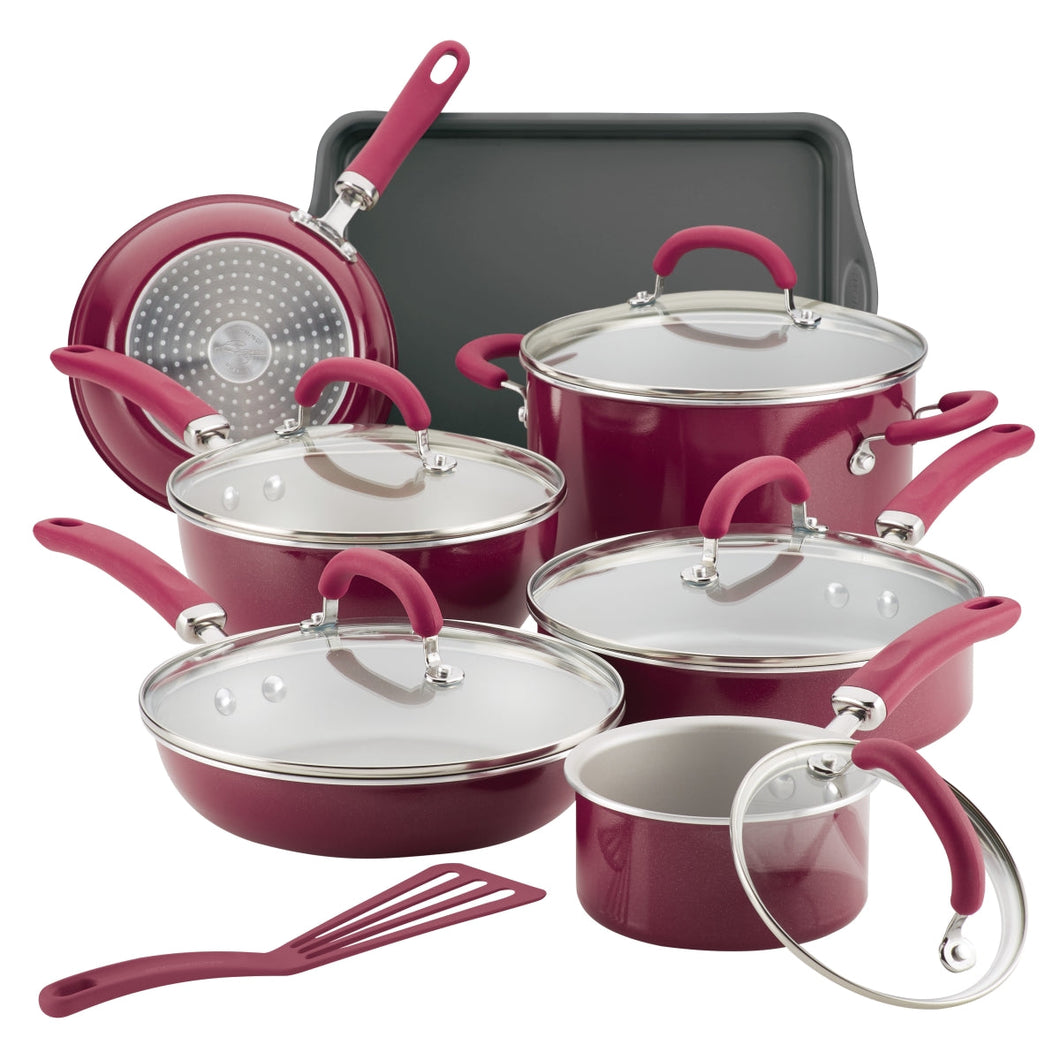 Rachael Ray 12145 Create Delicious Aluminum Nonstick Cookware Set, 13 Piece - Burgundy Shimmer