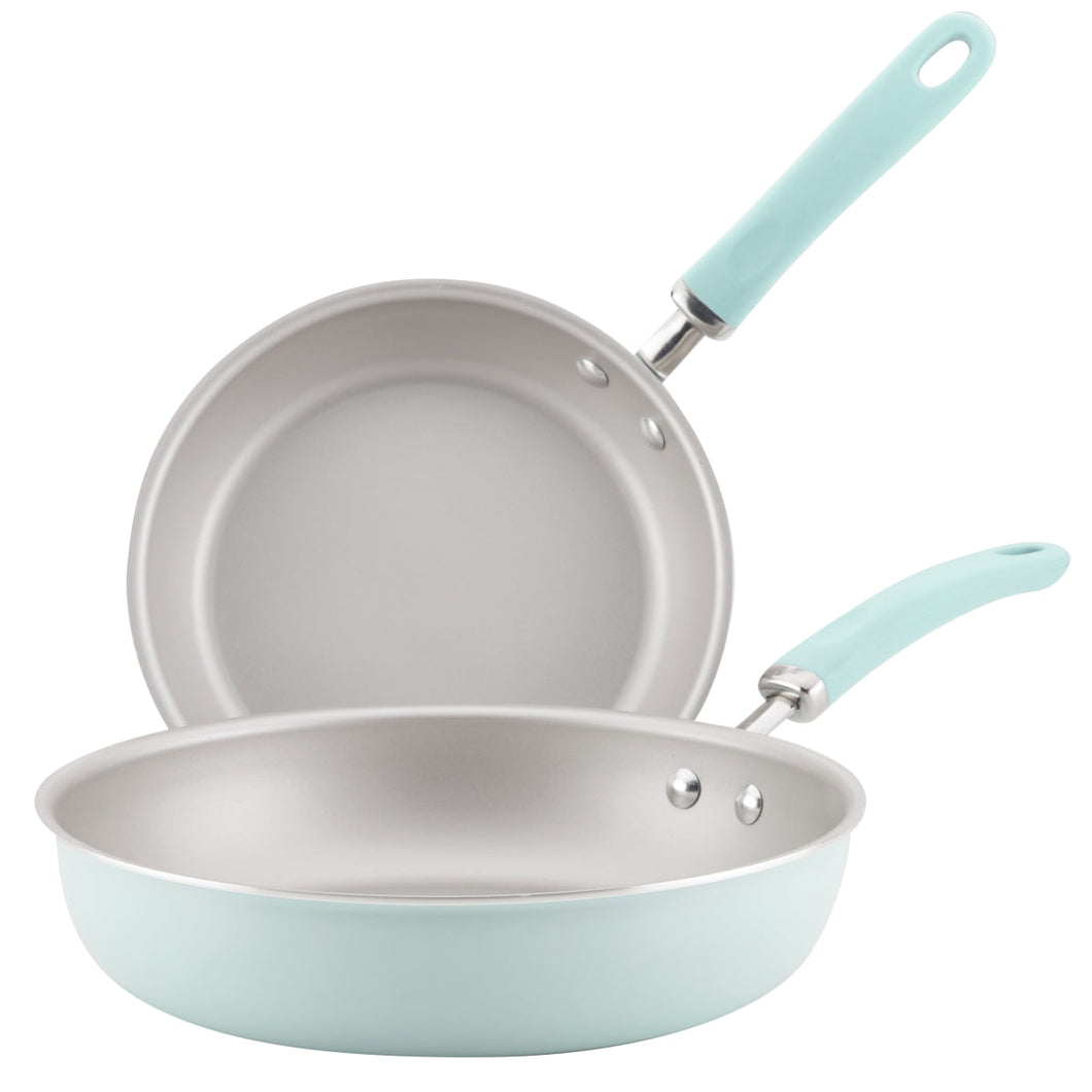 Rachael Ray 12151 Create Delicious Aluminum Nonstick Skillet, 9.5 & 11.75 in. - Light Blue Shimmer - Pack of 2