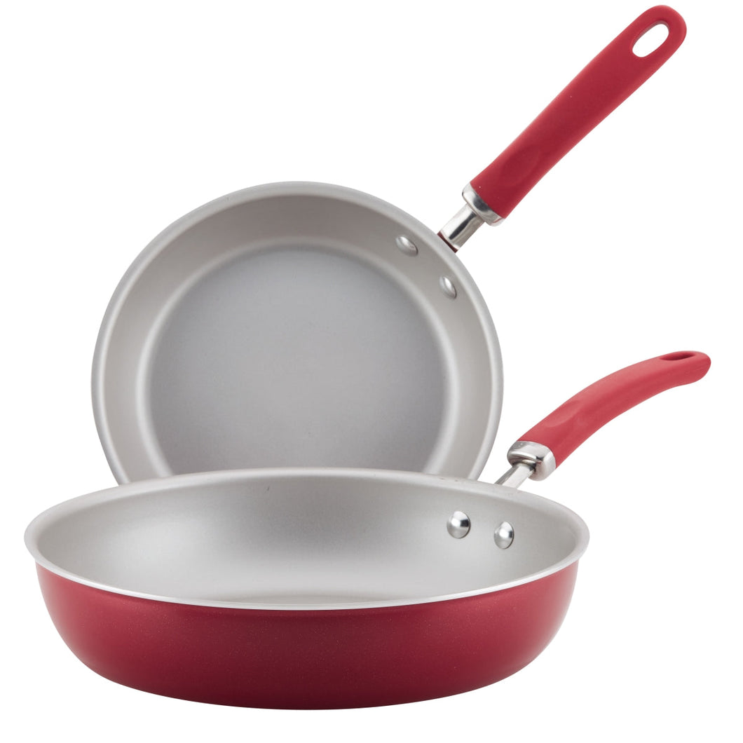 Rachael Ray 12152 Create Delicious Aluminum Nonstick Skillet, 9.5 & 11.75 in. - Red Shimmer - Pack of 2