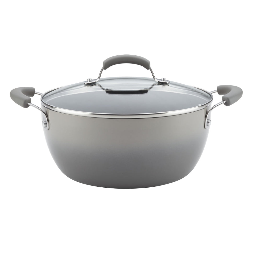 Rachael Ray 18806 Classic Brights Hard Enamel Nonstick 5.5 qt. Covered Casserole, Sea Salt Gray Gradient