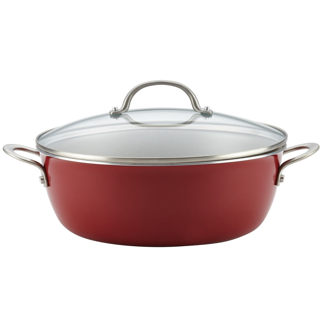 Ayesha Curry 10128 Porcelain Enamel Nonstick One Pot Meal Stockpot, 7.5 qt. - Sienna Red