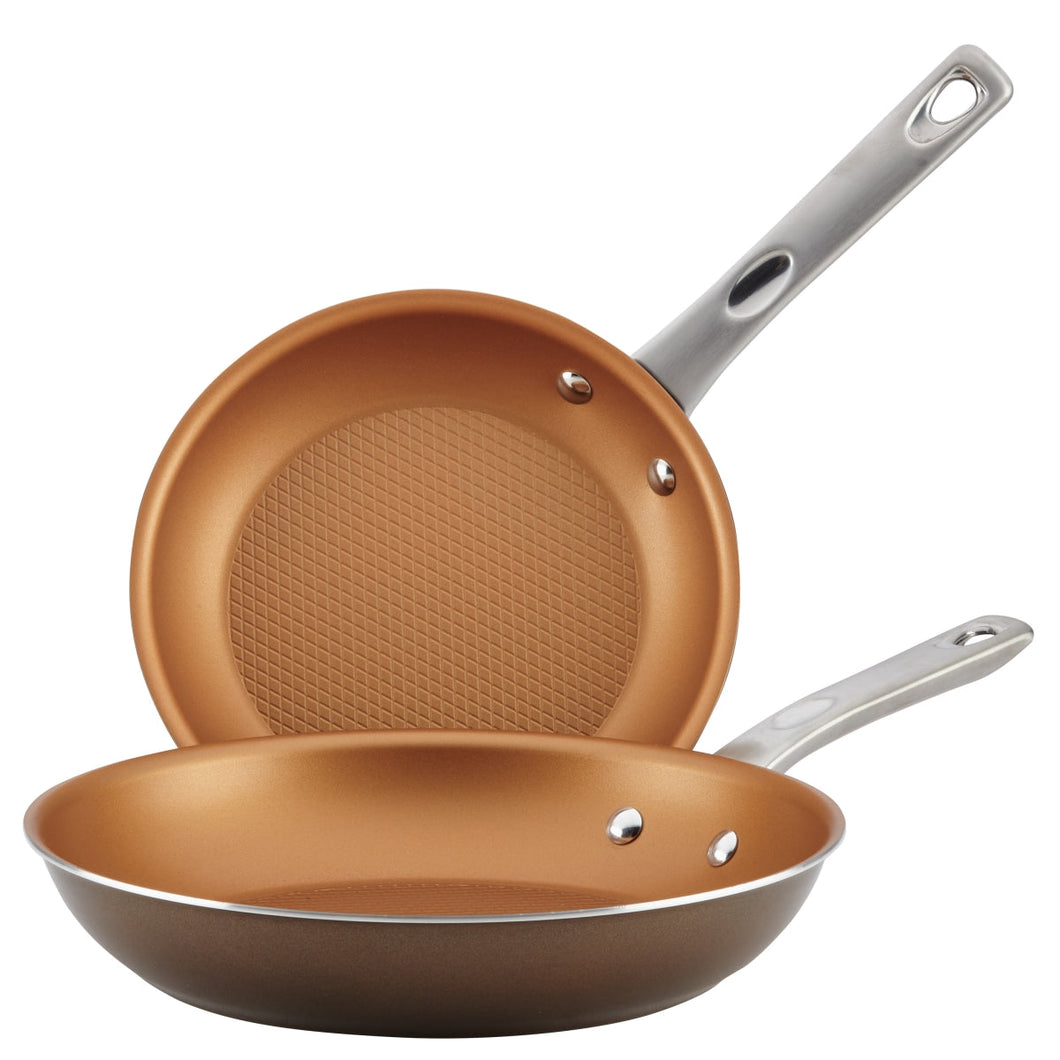 Ayesha Curry 10763 Porcelain Enamel Nonstick Skillet - Pack of 2, Brown Sugar