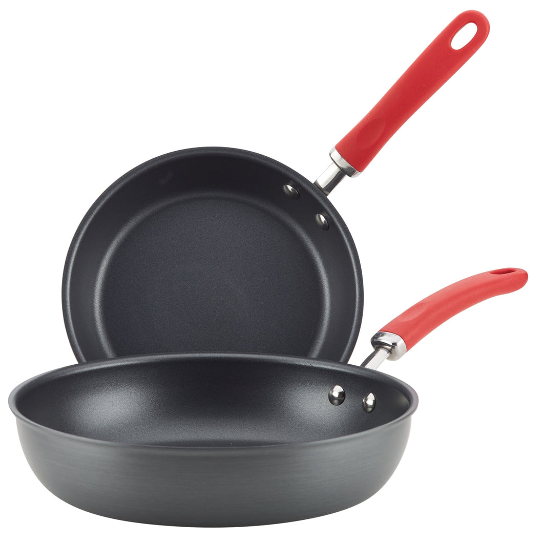 Rachael Ray 81126 9.5 by 11.75 in. Create Delicious Hard-Anodized Aluminum Nonstick Deep Skillet Twin Pack - Red Handles