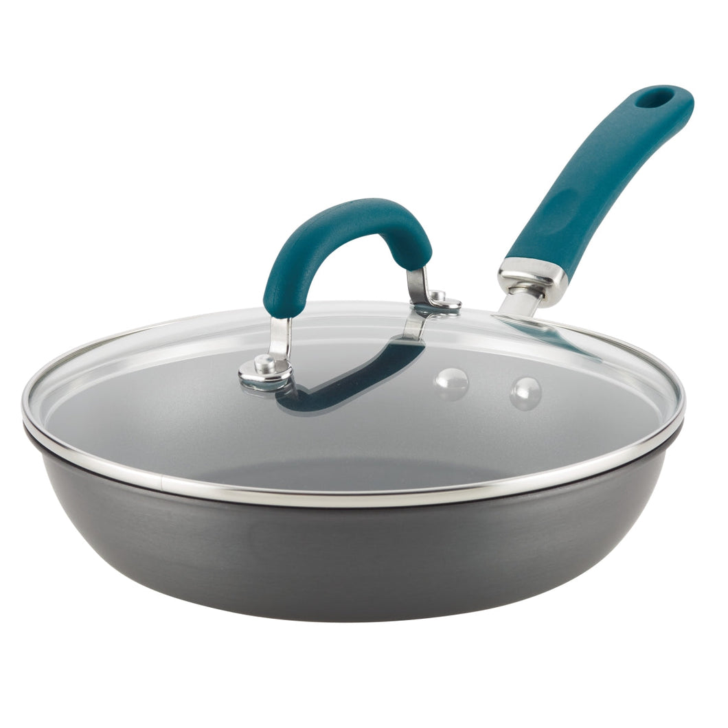 Rachael Ray 81153 10.25 in. Create Delicious Hard Anodized Aluminum Nonstick Deep Skillet - Gray with Blue Handle