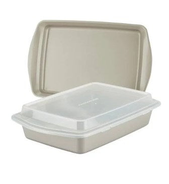 Rachael Ray 47767 Nonstick Bakeware Pan Set with Swing Lid, Silver - 3 Piece