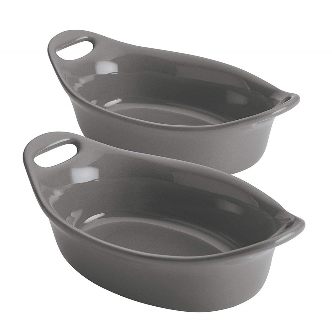 Rachael Ray 47855 Ceramics Oval Au Gratin Set, Gray - 2 Piece