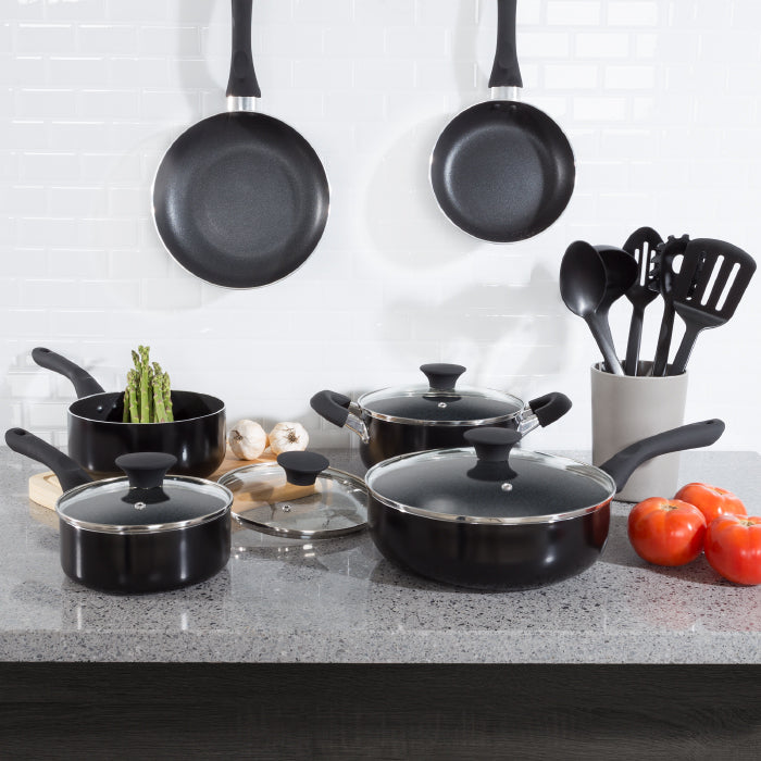 Classic Cuisine 82-CW1000 Cookware Set Long Lasting Nonstick, Black - 15 Piece