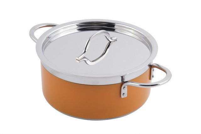 Bon Chef 60300ORANGE 7.75 in. dia. Classic Country French Collection 2 quart Pot with Cover, Orange - 9 oz