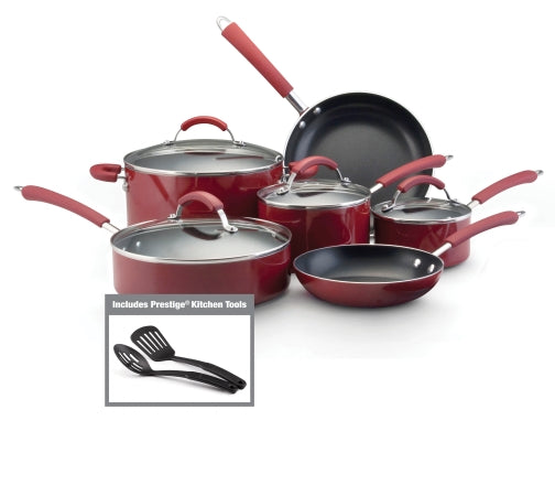 Farberware 10573 12-Piece Set Porcelain Nonstick Cookware  Red