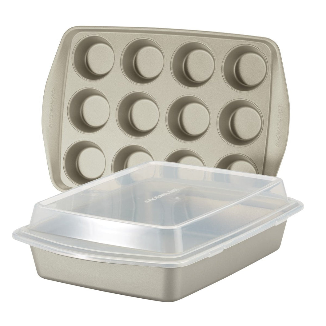 Rachael Ray 47681 Nonstick Bakeware Set - 3 Piece - Silver